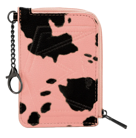 Wrangler Ladies Cow Print Brown Mini Zip Card Case WG133-W005PK