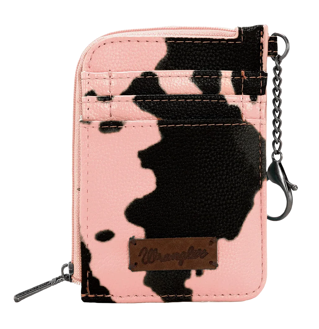 Wrangler Ladies Cow Print Brown Mini Zip Card Case WG133-W005PK