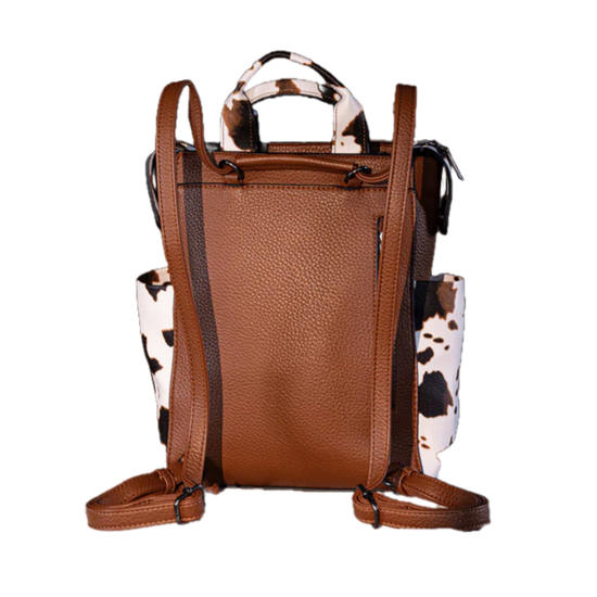 Wrangler Ladies Brown Cow Print Convertible Leather Backpack WG161-9112BR-BR
