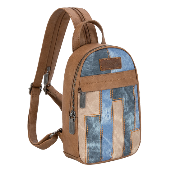 denim backpack with leather Wrangler Ladies Denim Patchwork Mini Jean Backpack WG164-210JN
