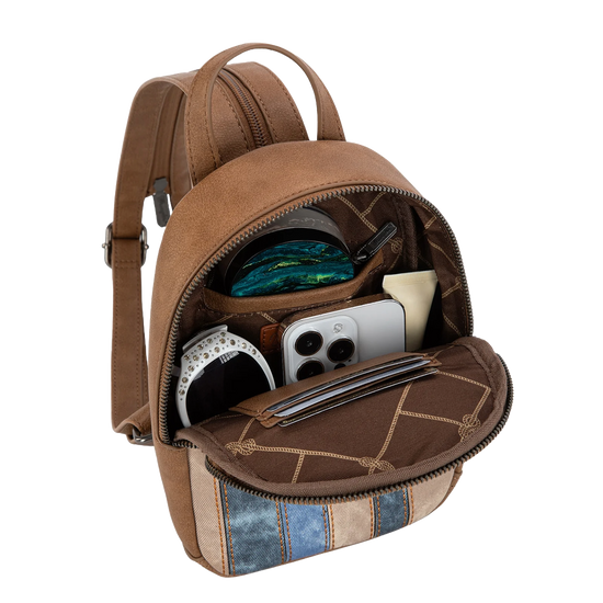 denim and leather backpack Wrangler Ladies Denim Patchwork Mini Jean Backpack WG164-210JN