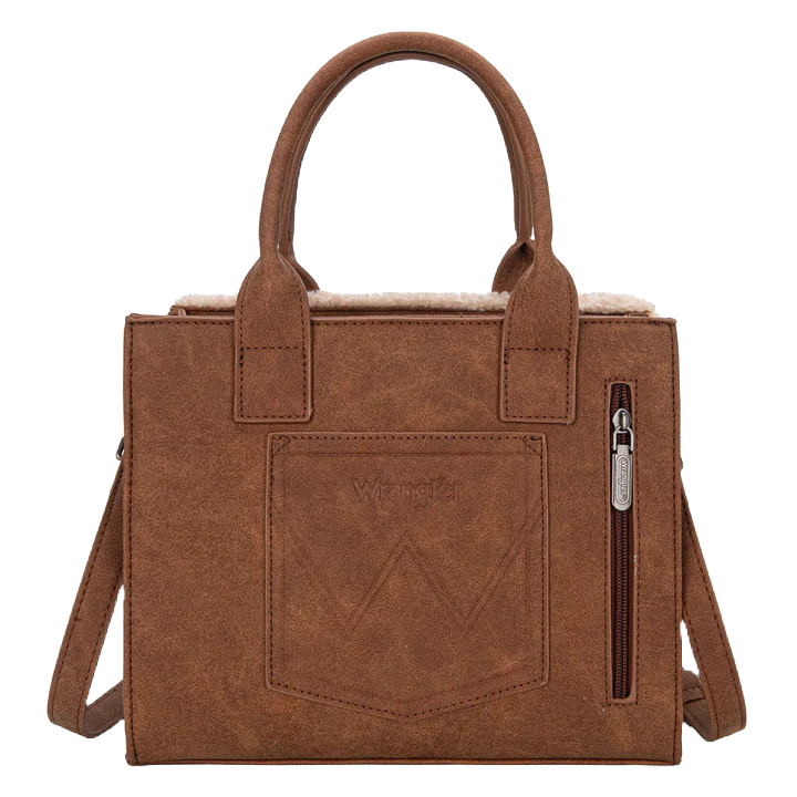 Wrangler Ladies Sherpa Southwestern Print Brown Small Canvas Tote WG166G-8120BR