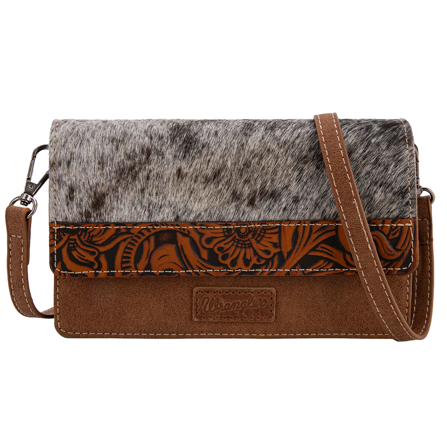 Wrangler Ladies Genuine Hair-On Cowhide Brown Mini Crossbody Bag WG169-W030BR