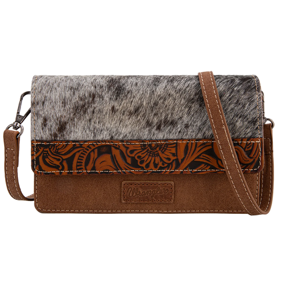 Wrangler Ladies Genuine Hair-On Cowhide Brown Mini Crossbody Bag WG169-W030BR