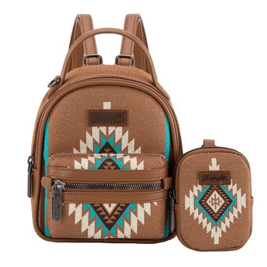 Wrangler Ladies Southwestern Brown Mini Backpack With Coin Purse WG174-8601BR