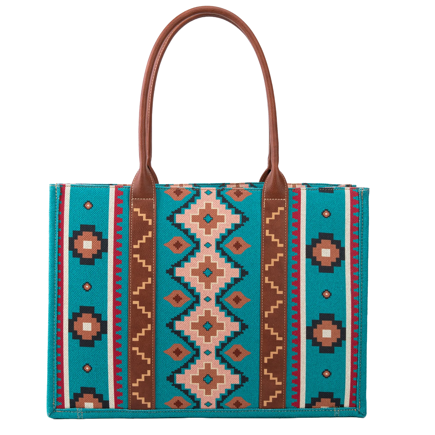Wrangler Ladies Southwestern Dual Sided Dark Turquoise Wide Tote Bag WG2203-8119DTQ