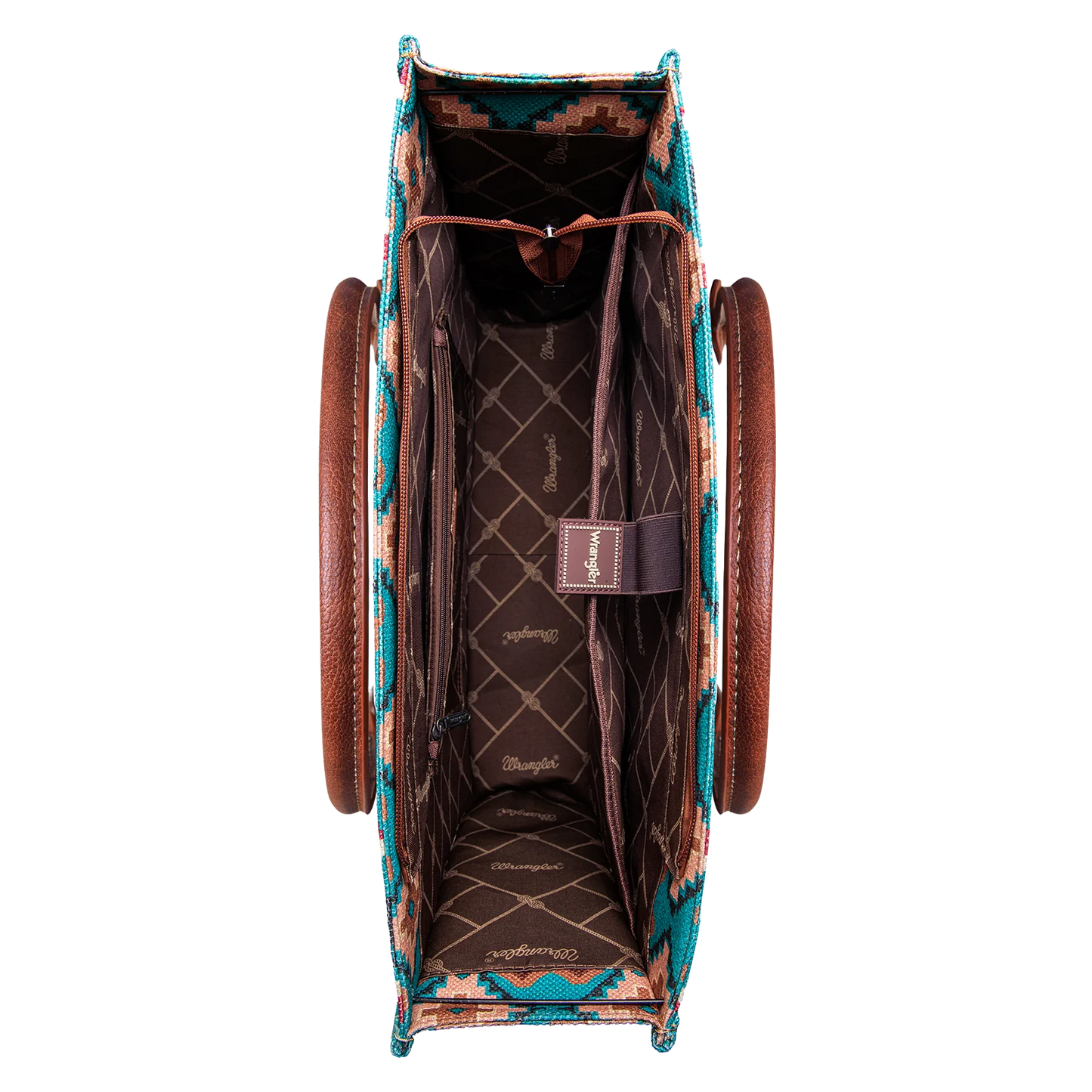 Wrangler Ladies Southwestern Dual Sided Dark Turquoise Wide Tote Bag WG2203-8119DTQ