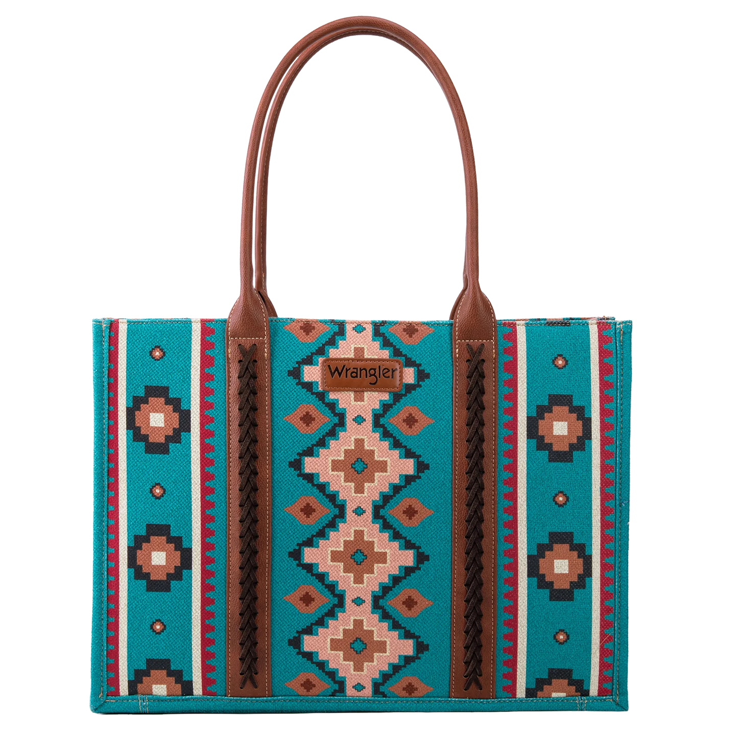Wrangler Ladies Southwestern Dual Sided Dark Turquoise Wide Tote Bag WG2203-8119DTQ