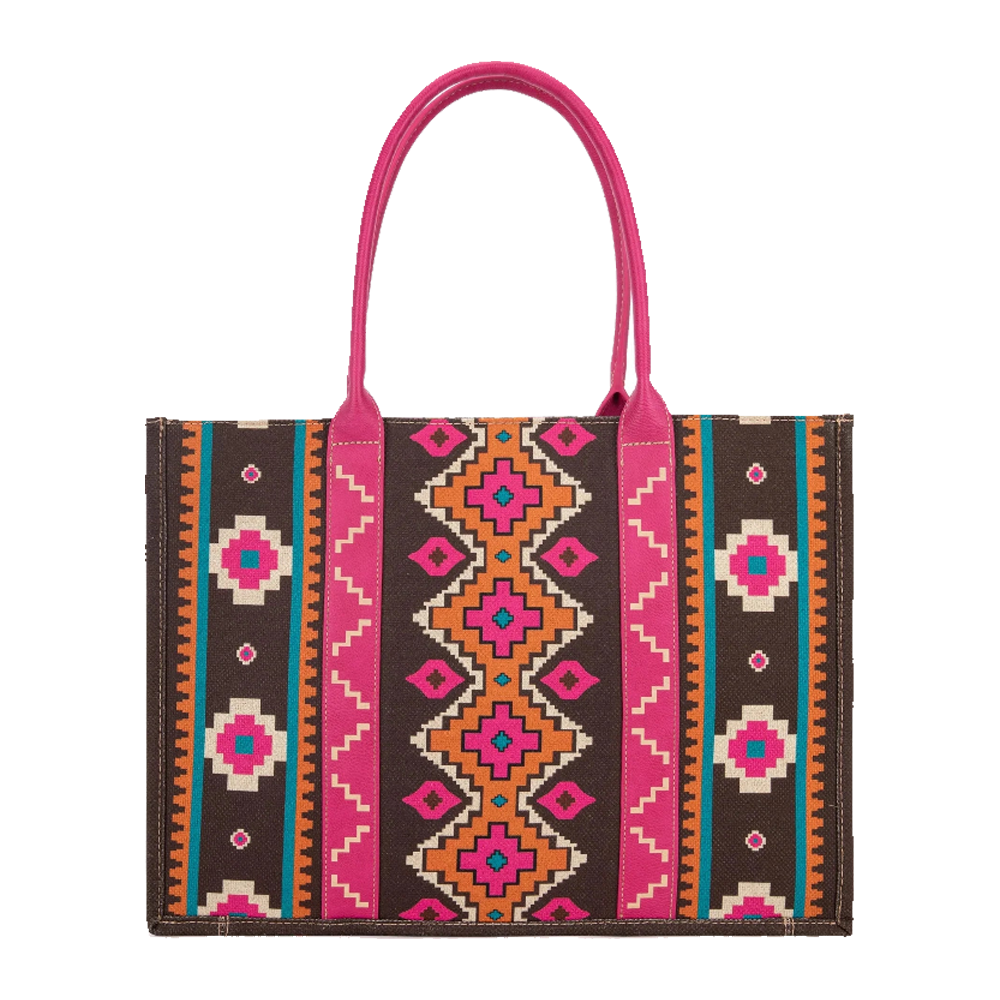 Wrangler Ladies Southwestern Dual Sided Hot Pink Wide Tote Bag WG2203-8119HPK