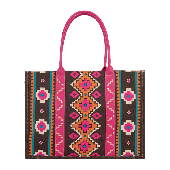 Wrangler Ladies Southwestern Dual Sided Hot Pink Wide Tote Bag WG2203-8119HPK