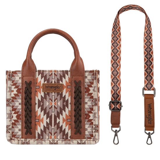 Wrangler Ladies Brown Southwestern Print Mini Tote Crossbody Bag WG2213-8866SBR