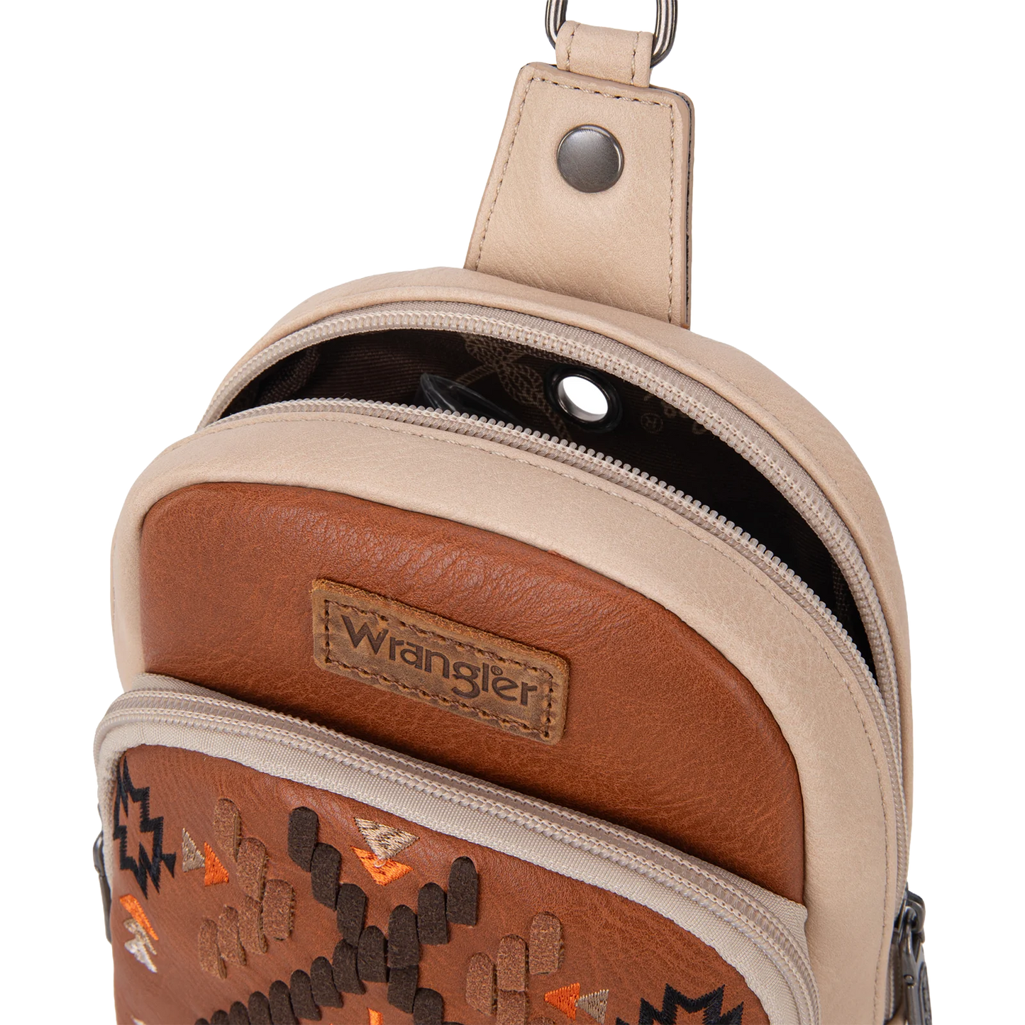 Wrangler Ladies Southwestern Embroidered Brown Sling Bag WG2214-210BR