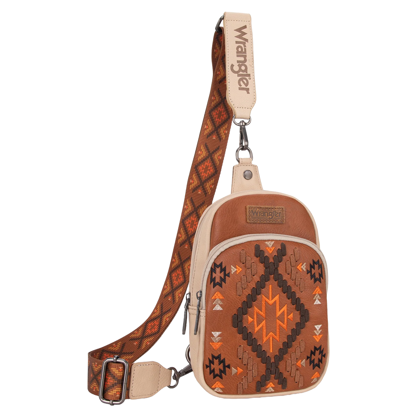 Wrangler Ladies Southwestern Embroidered Brown Sling Bag WG2214-210BR