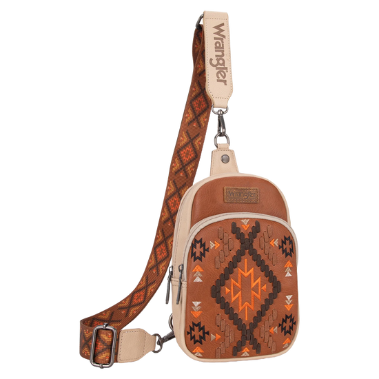 Wrangler Ladies Southwestern Embroidered Brown Sling Bag WG2214-210BR