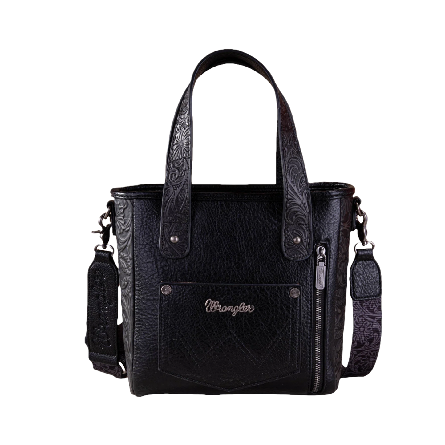 Wrangler Ladies Hair-On Cowhide Vintage Floral Concealed Carry Black Tote Crossbody Bag WG66-2001BK