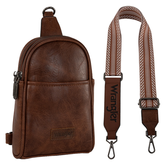Wrangler Ladies Graphic Dark Brown Sling Crossbody Bag WG87-324DBR