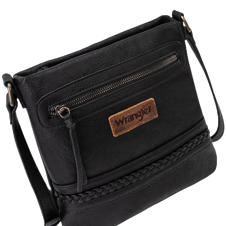 Wrangler Ladies Braided Zippered Cross Stitch Black Crossbody Bag WG97G-9360BK