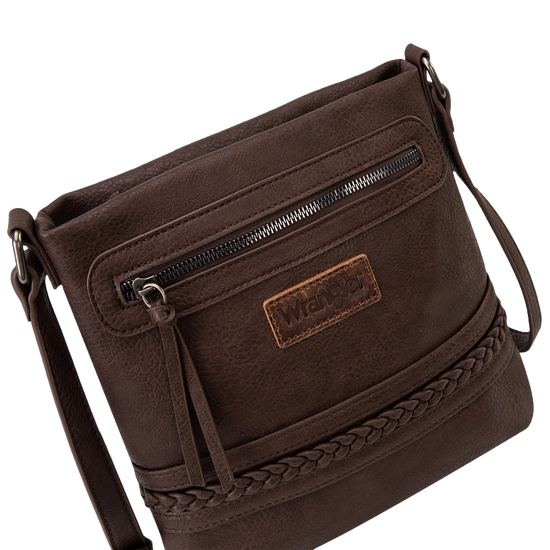 Wrangler Ladies Braided Zippered Cross Stitch Coffee Crossbody Bag WG97G-9360CF