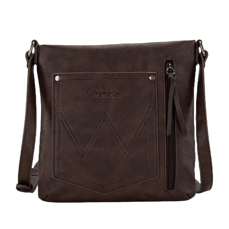 Wrangler Ladies Braided Zippered Cross Stitch Coffee Crossbody Bag WG97G-9360CF