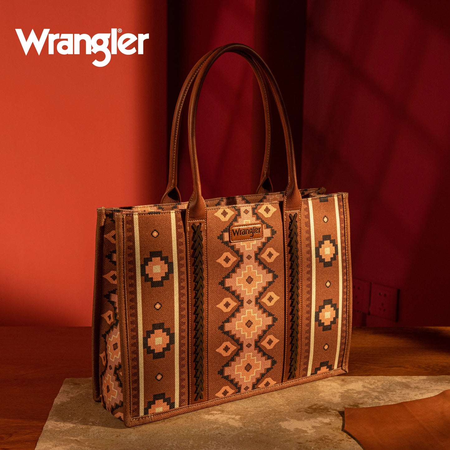 Wrangler Ladies Southwestern Dual Sided Dark Brown Tote Bag WG2203-8119DBR