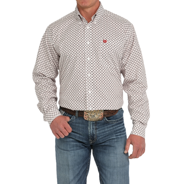 Cinch Men's White Geometric Print Button Down Shirt MTW1105868