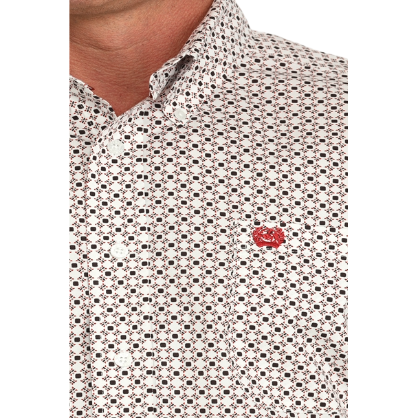 Cinch Men's White Geometric Print Button Down Shirt MTW1105868