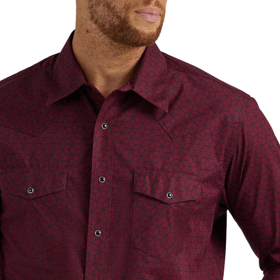Wrangler Men's Silver Edition Checotah Geometric Red Snap Shirt 112337414