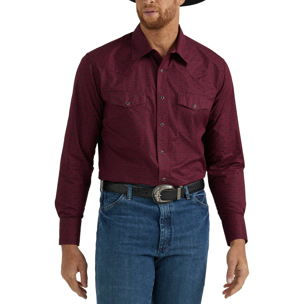 Wrangler Men's Silver Edition Checotah Geometric Red Snap Shirt 112337414