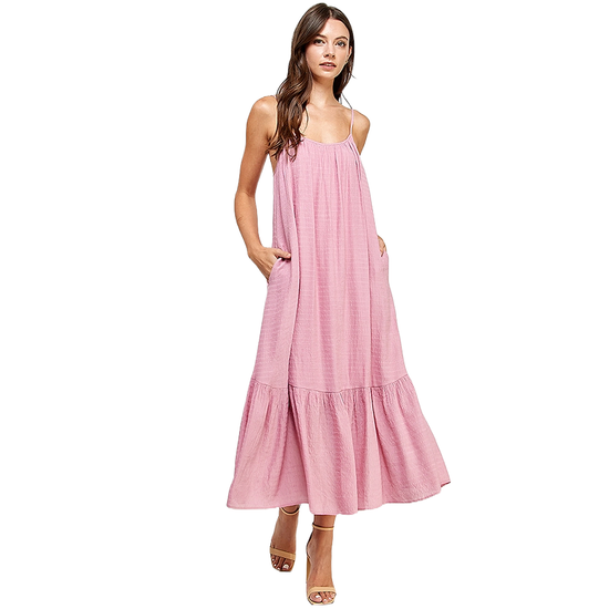 Yura Ladies Rose Pink Flowy Maxi Dress YD1170BJ-PINK M Yura Ladies Rose Pink Flowy Maxi Dress YD1170BJ-PINK M