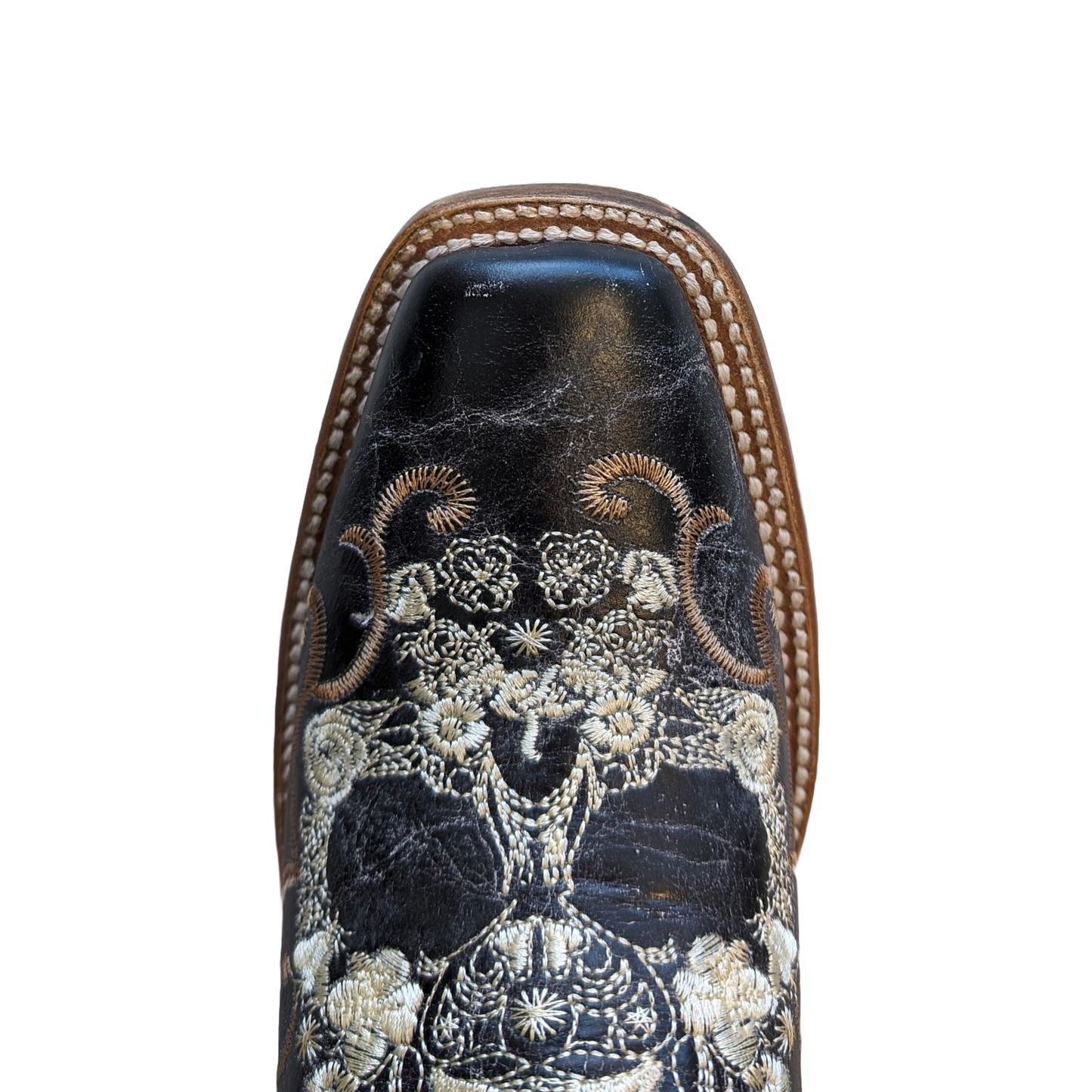 Corral Ladies White Floral Skull & Studs Black Leather Boots Z5005