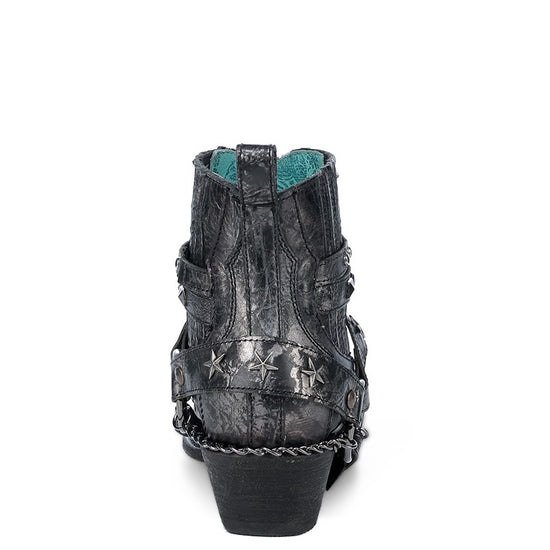 Corral Ladies Straps & Star Studs Silver & Black Harness Booties Z5333