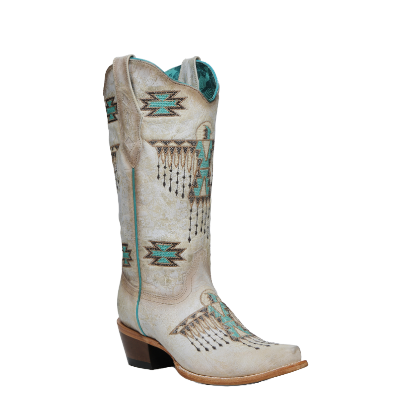 Corral Ladies Western Graphic Embroidered White & Turquoise Boot Z5410