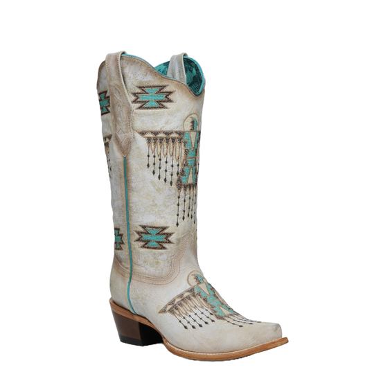 Corral Ladies Western Graphic Embroidered White & Turquoise Boot Z5410