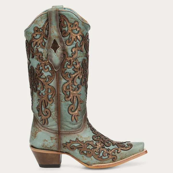 Corral Ladies Turquoise Overlay & Embroidery & Studs Western Boots Z5515