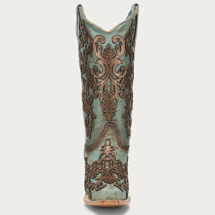 Corral Ladies Turquoise Overlay & Embroidery & Studs Western Boots Z5515