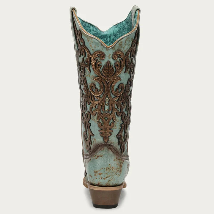 Corral Ladies Turquoise Overlay & Embroidery & Studs Western Boots Z5515