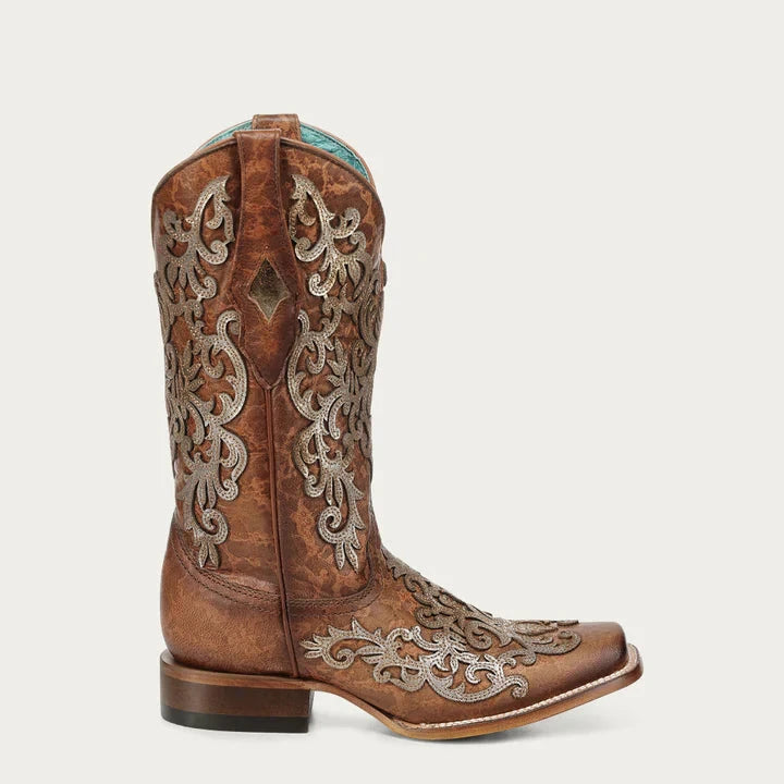 Corral Ladies Shedron Overlay & Embroidery Square Toe Boots Z5531