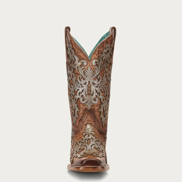 Corral Ladies Shedron Overlay & Embroidery Square Toe Boots Z5531