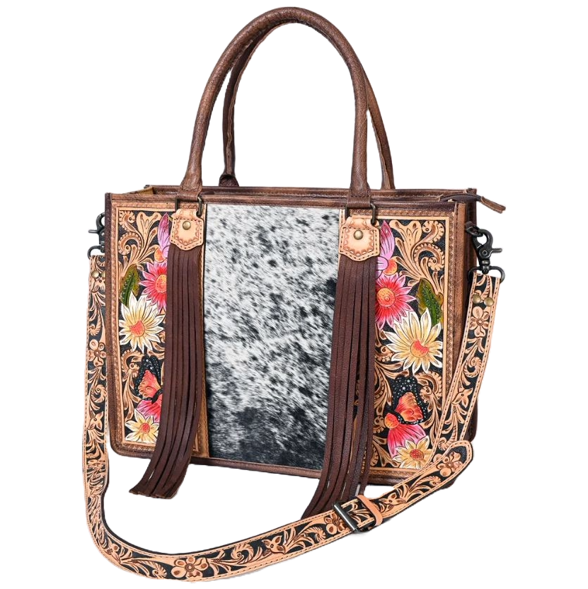 American Darling Floral Hand Tooled Hair On Handbag Purse ADBG230S