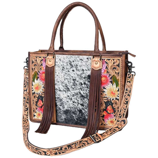 American Darling Floral Hand Tooled Hair On Handbag Purse ADBG230S