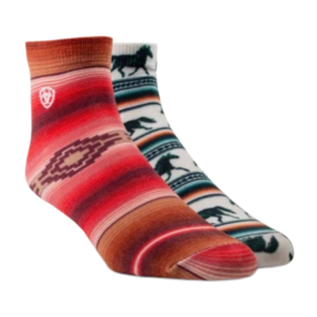 Ariat Ladies Western Multi Serape Horse Print 2-Pair Quarter Crew Socks AR3740-981