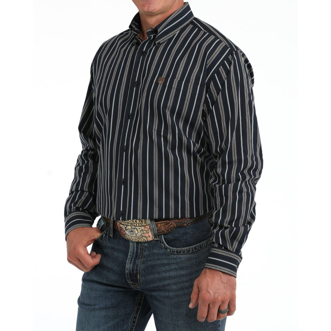 Cinch Mens Navy Blue Striped Button Down Shirt MTW1106150