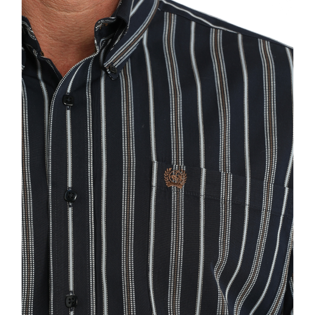 Cinch Mens Navy Blue Striped Button Down Shirt MTW1106150