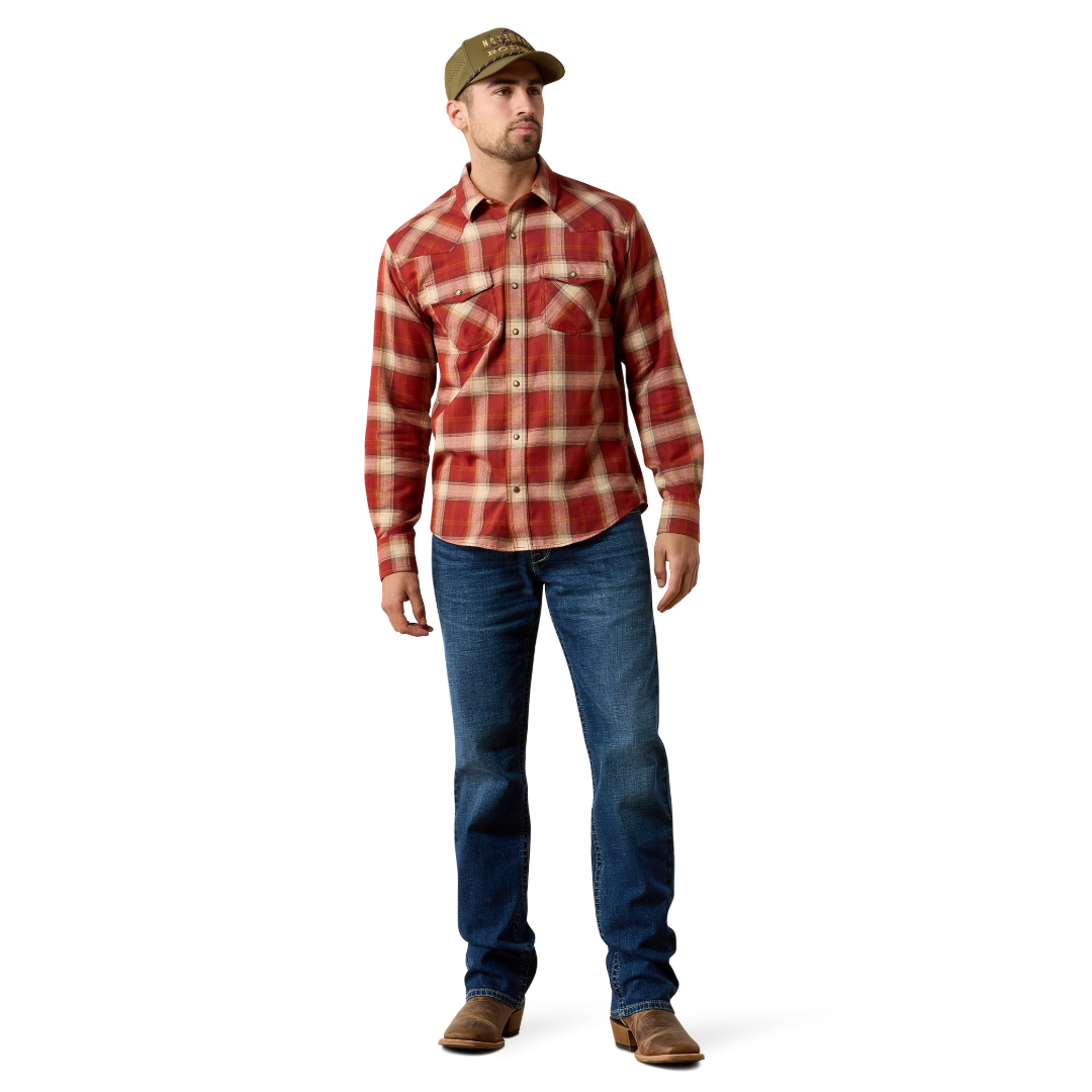Ariat Men's Retro Hatford Rosewood Plaid Fitted Snap Shirt 10079448