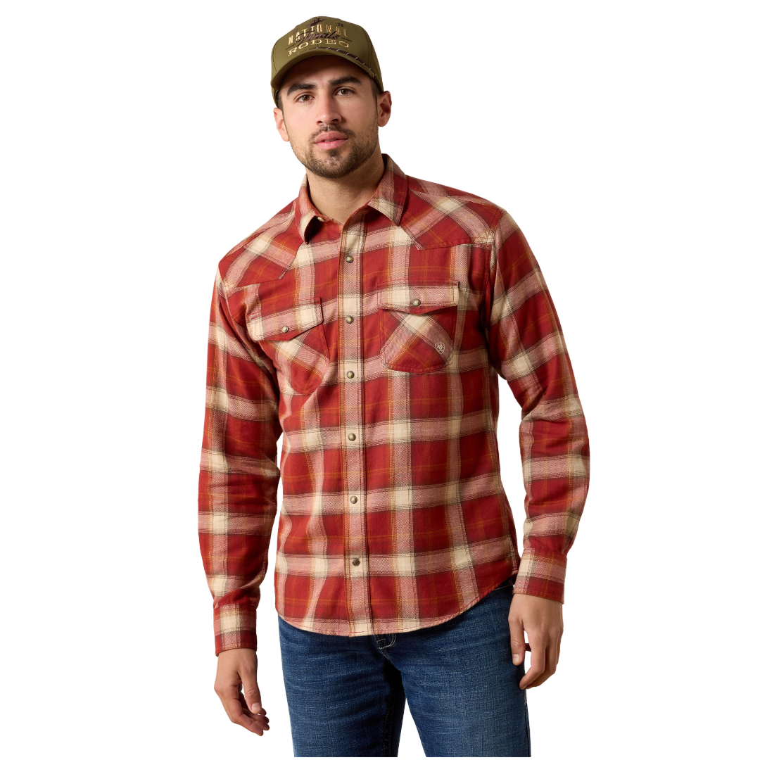 Ariat Men's Retro Hatford Rosewood Plaid Fitted Snap Shirt 10079448