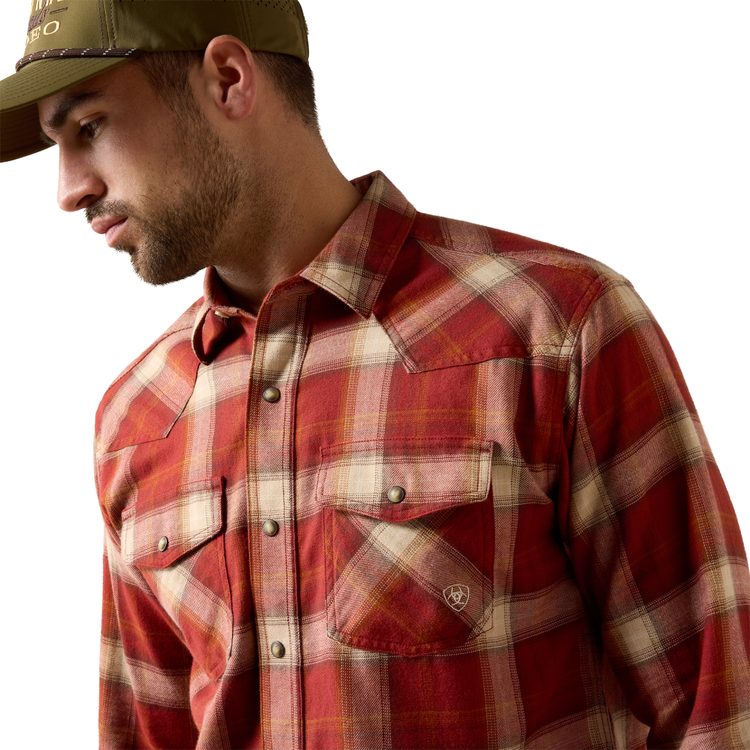 Ariat Men's Retro Hatford Rosewood Plaid Fitted Snap Shirt 10079448