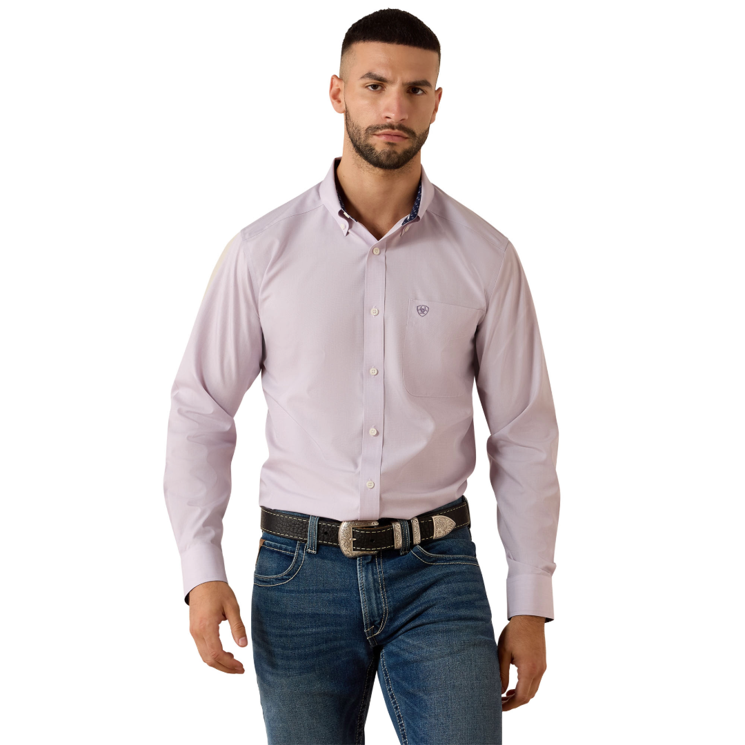 Ariat Men's Wrinkle Free Solid Purple Ash Pinpoint Oxford Classic Fit Shirt 10079286