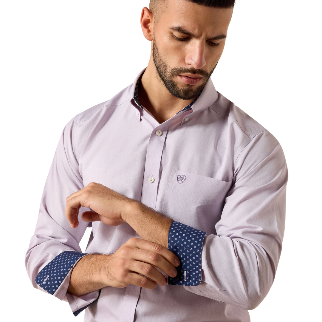Ariat Men's Wrinkle Free Solid Purple Ash Pinpoint Oxford Classic Fit Shirt 10079286