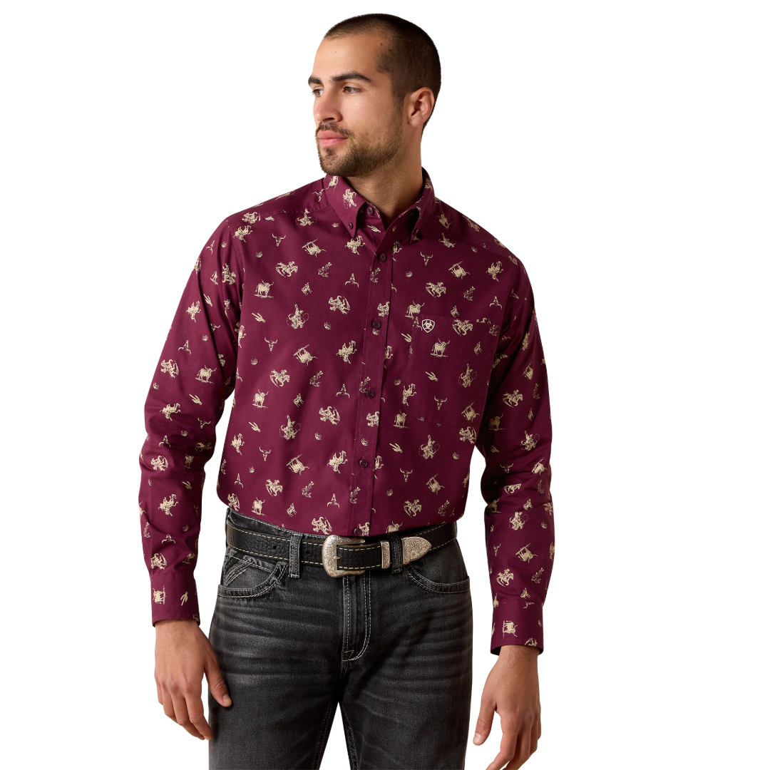 Ariat Men's Canaan Grape Vine Tossed Cowboy Print Classic Fit Shirt 10079610