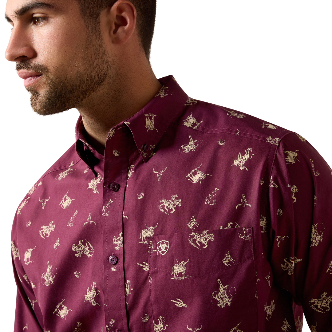 Ariat Men's Canaan Grape Vine Tossed Cowboy Print Classic Fit Shirt 10079610